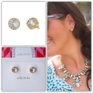 Stella & Dot Nancy Stud Earrings Gold Clear